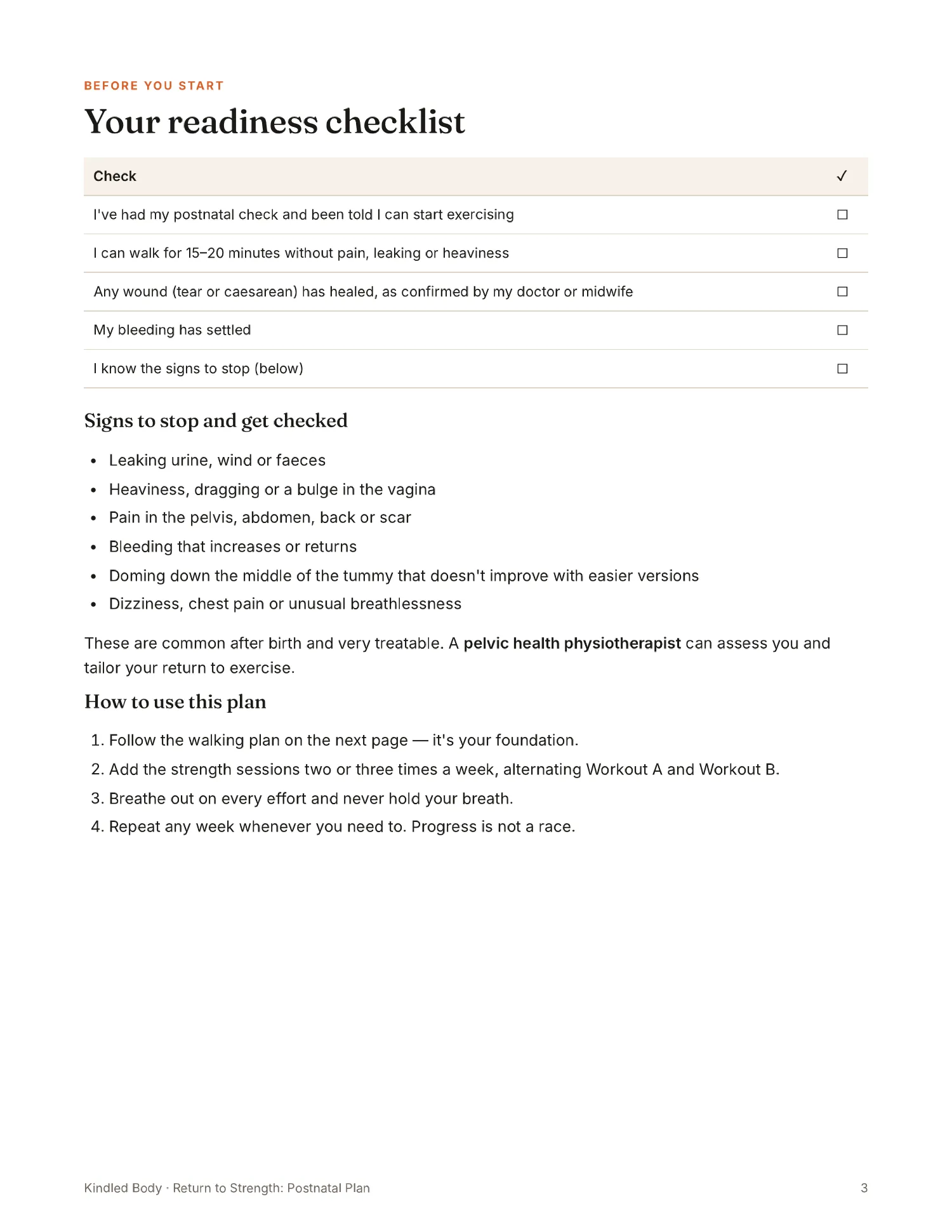 Readiness checklist