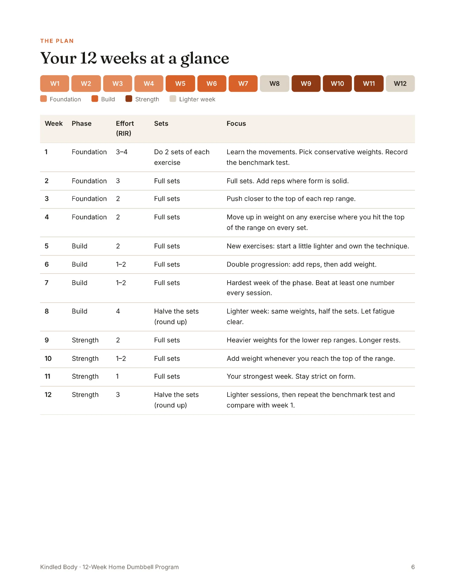 Your 12 weeks at a glance
